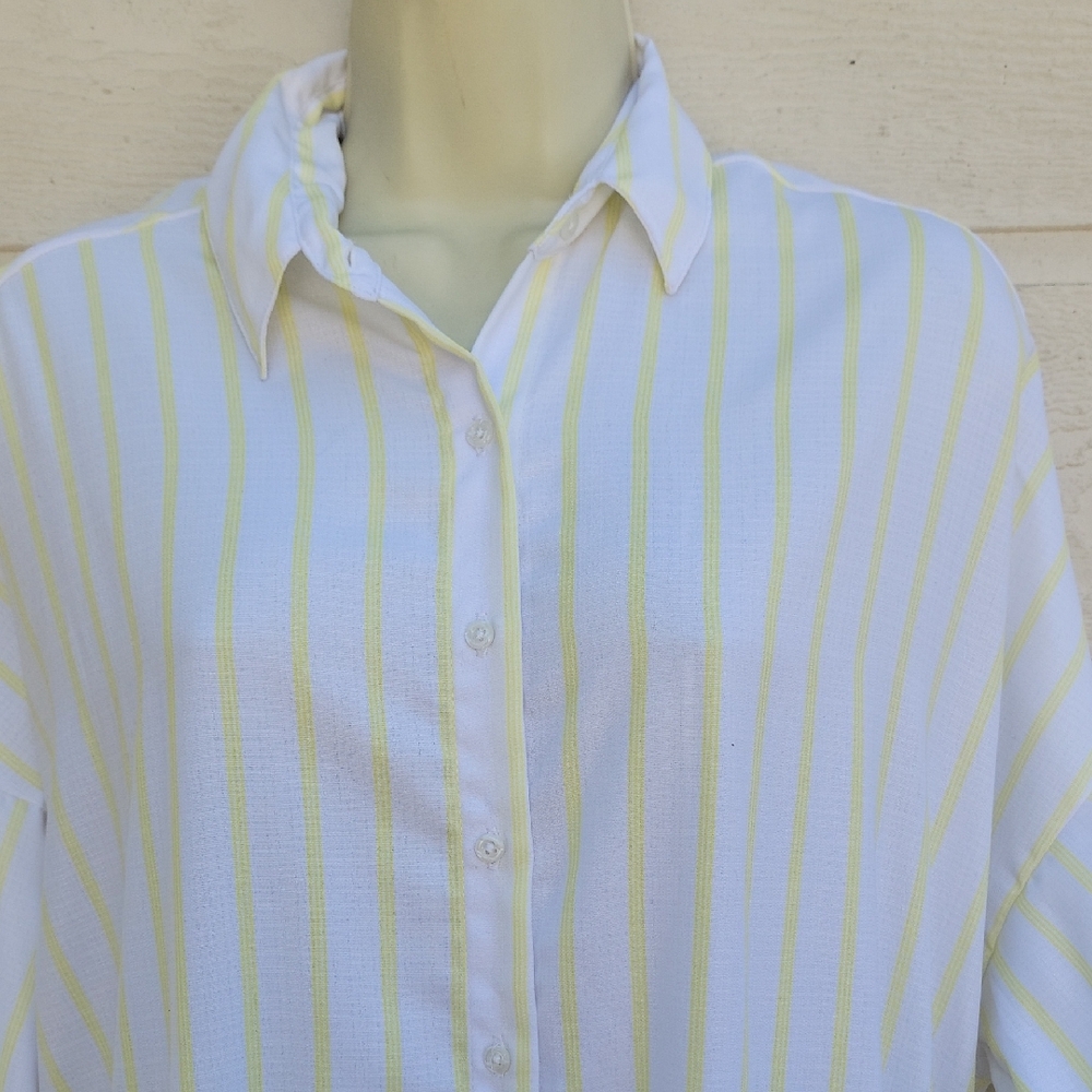 Peixoto White and Yellow Striped Button-Front Dress Size One Size - Picture 10 of 12